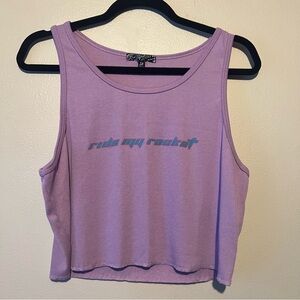 Dolls Kill Brand “Ride My Rocket” Purple Graphic Tank Top